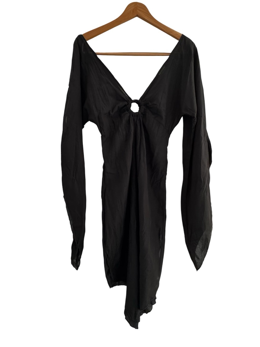 🛍️SALE🛍️PELLINI V-neck O-Ring Front Detail Dramatic Flute Sleeves Beach Cover-Up - Picture 2 of 6